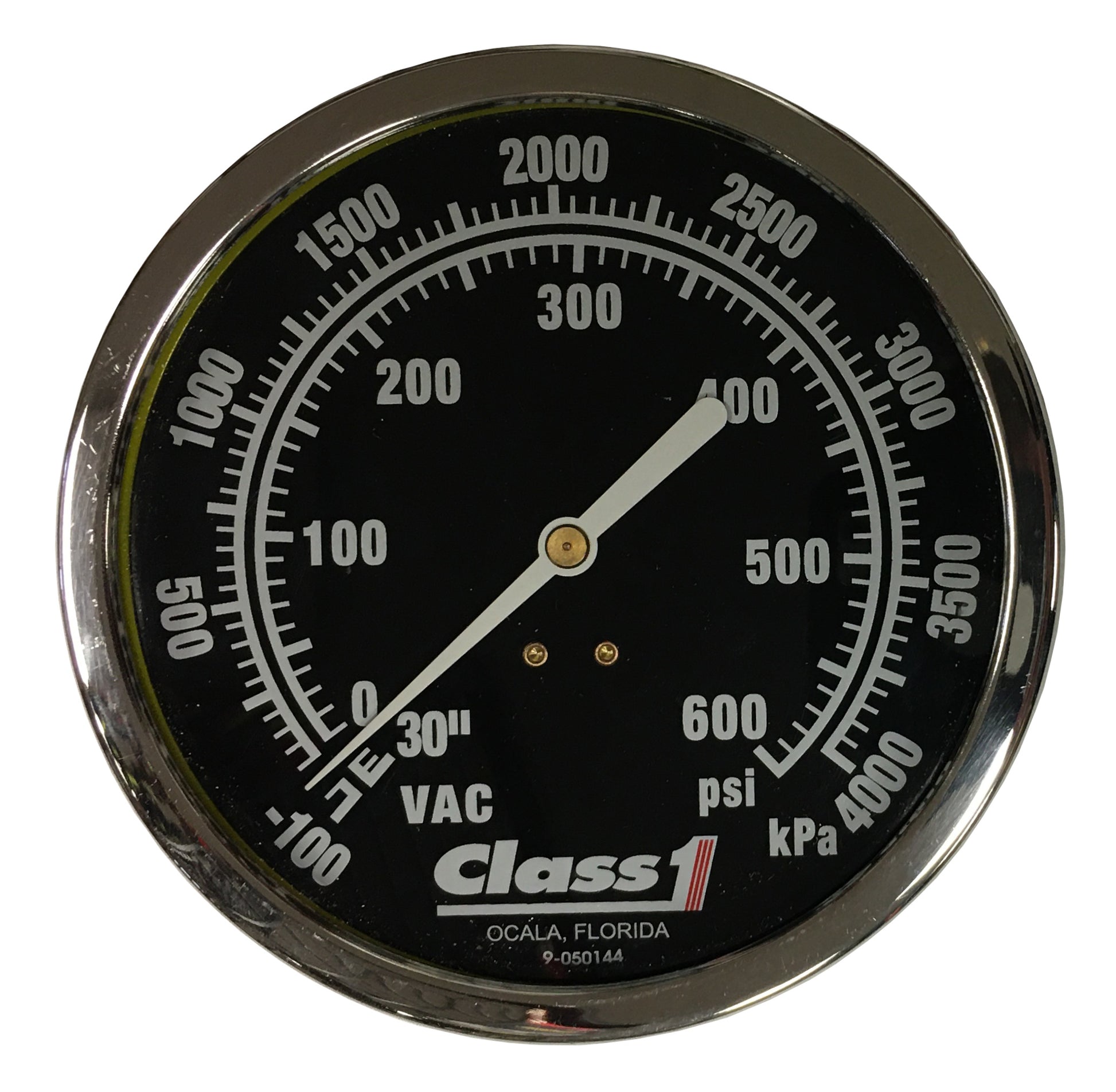 Class 1 Pressure Gauge; 4.5", 30"-0-600 psi/kPa, Black