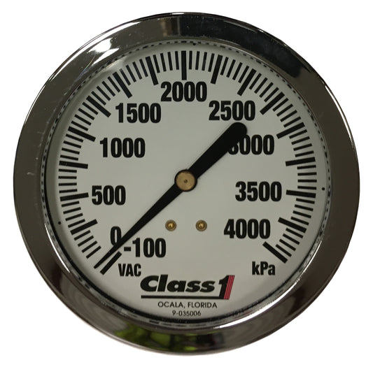 Class 1 Pressure Gauge; 3 1/2", White Faced, 0-4000 kPa, -100 VAC