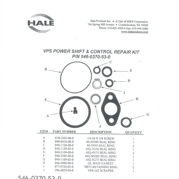 Hale, Pump Shift Kit, 546-0370-53-0