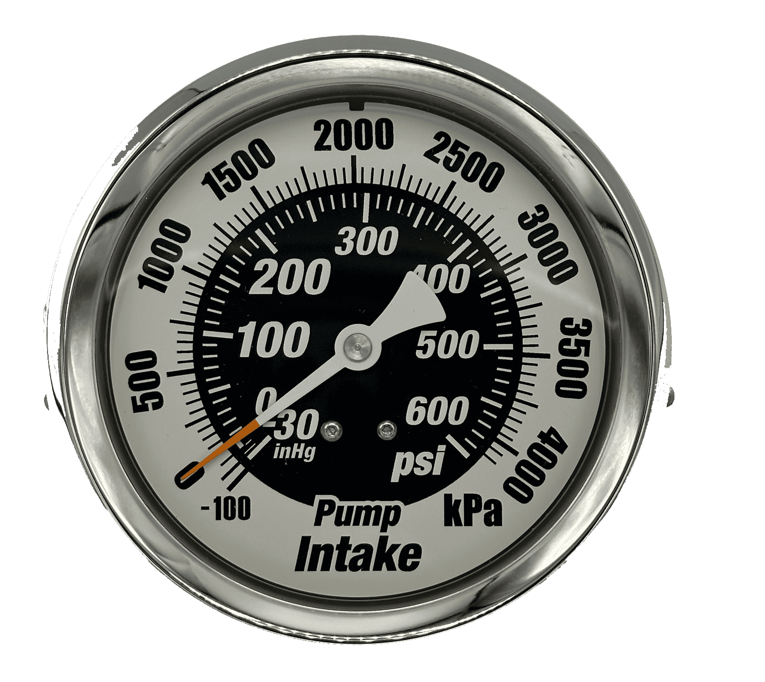 4" Innovative Controls Pressure Gauge, Pump Intake, 30-0-600 PSI/KPA, Dual Read, PSI/KPA