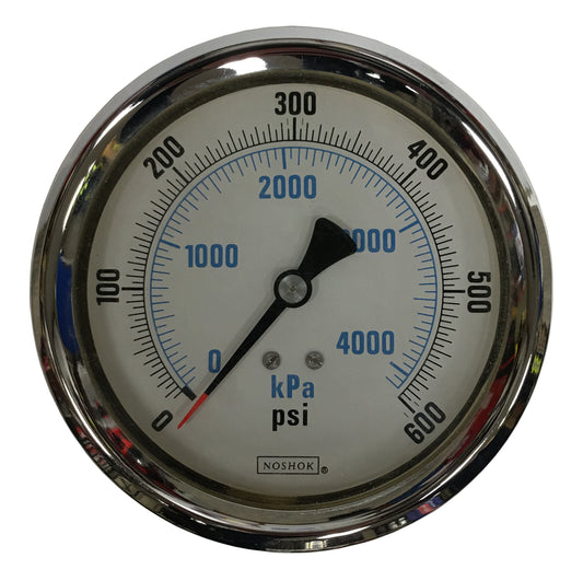 Noshock Compound Gauge; 4", -30-0-400 psi/kPA, White Face with Orange Pointer