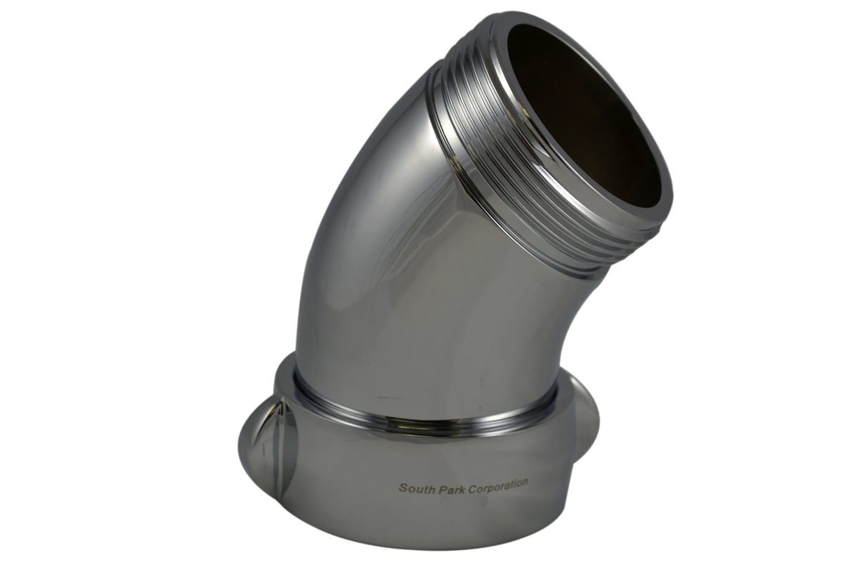 South Park Chrome Adapter, 3" or 4", 30° Elbow w/ Swivel RL Female x Male