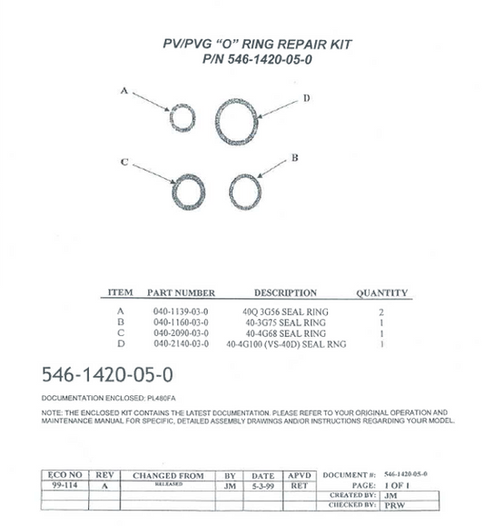 PV/PVG "O" Ring Repair Kit, Hale Products, 546-1420-05-0