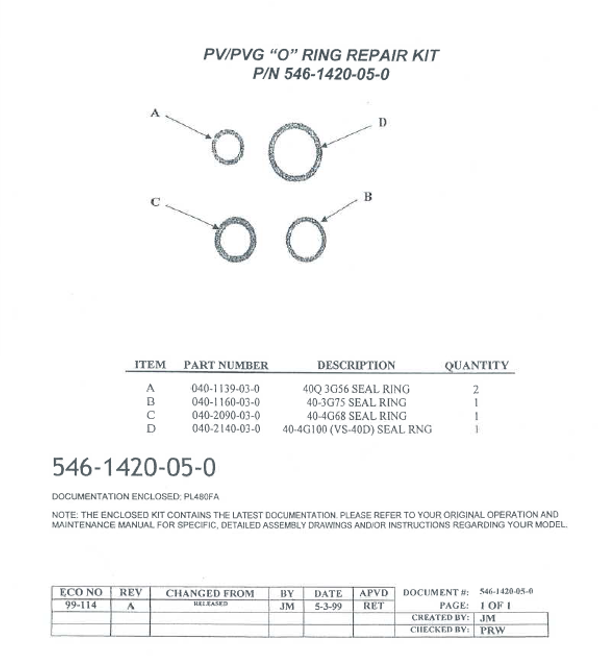 PV/PVG "O" Ring Repair Kit, Hale Products, 546-1420-05-0