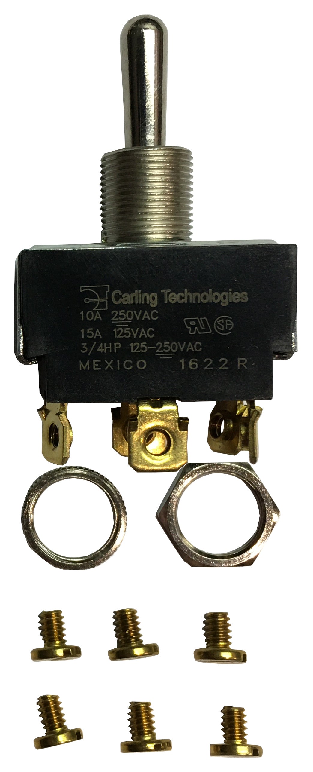 Carling Technologies 3-Position Toggle Switch: 6 Connections, DPDT, Screw Terminals Connection, Model 2GM54-73XG