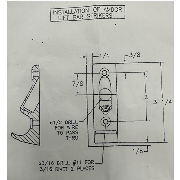 Amdor, 1" Style Lift Bar Striker Kit, No Door Ajar, AY-2011-000, Item 4B
