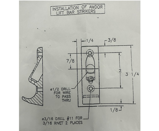 Amdor, 1" Style Lift Bar Striker Kit, No Door Ajar, AY-2011-000, Item 4B