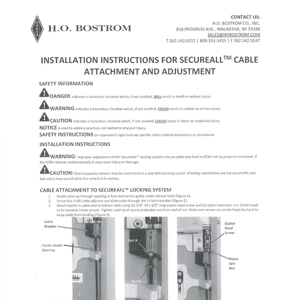 H.O Bostrom, SecureALL, SCBA Cable Release, 8920-034 & 8902-035