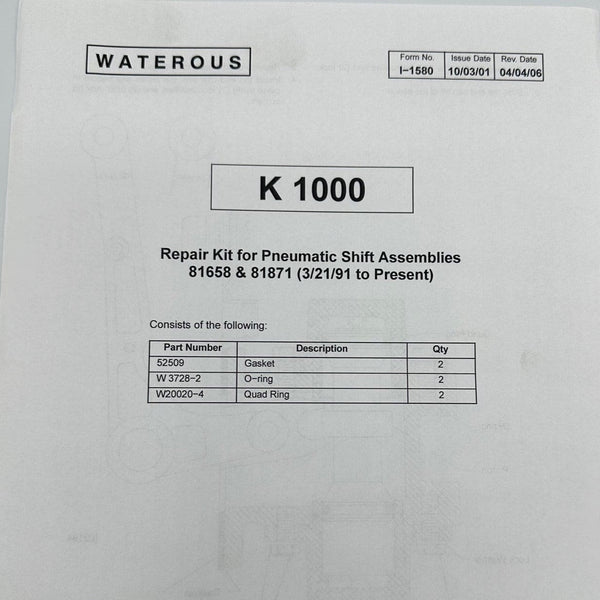 Waterous, Repair Kit for Pneumatic Shift Assemblies, K1000