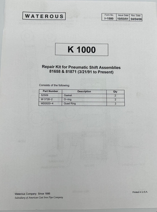 Waterous, Repair Kit for Pneumatic Shift Assemblies, K1000