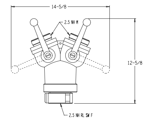 21K 2-Way - 2.5" Female Inlet x (2) 2.5" Threaded Male Outlet